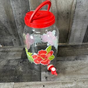 Vintage Glass Sun Tea Iced Tea Jar Hibiscus Red 1 Gallon